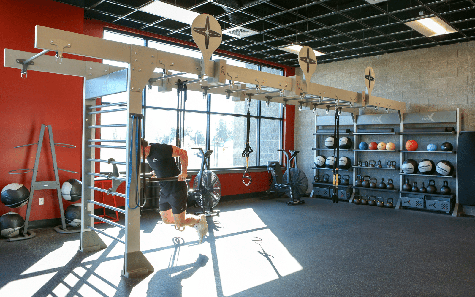 functional training area with gym rax bridge