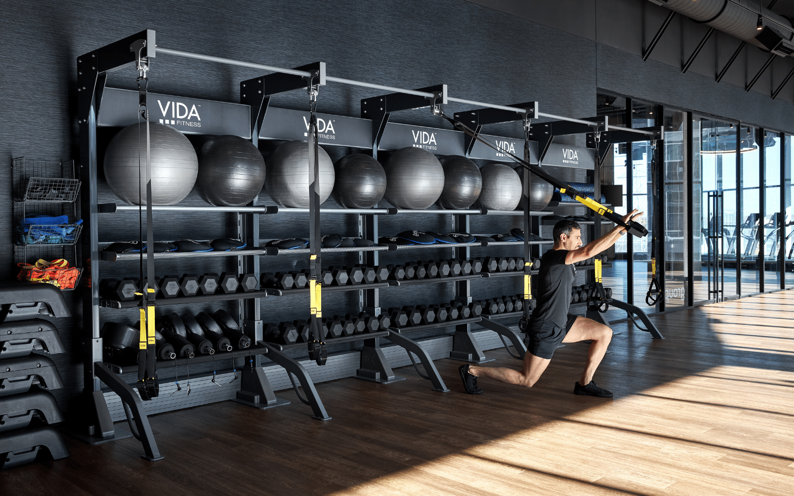 vida fitness group training gym rax storage