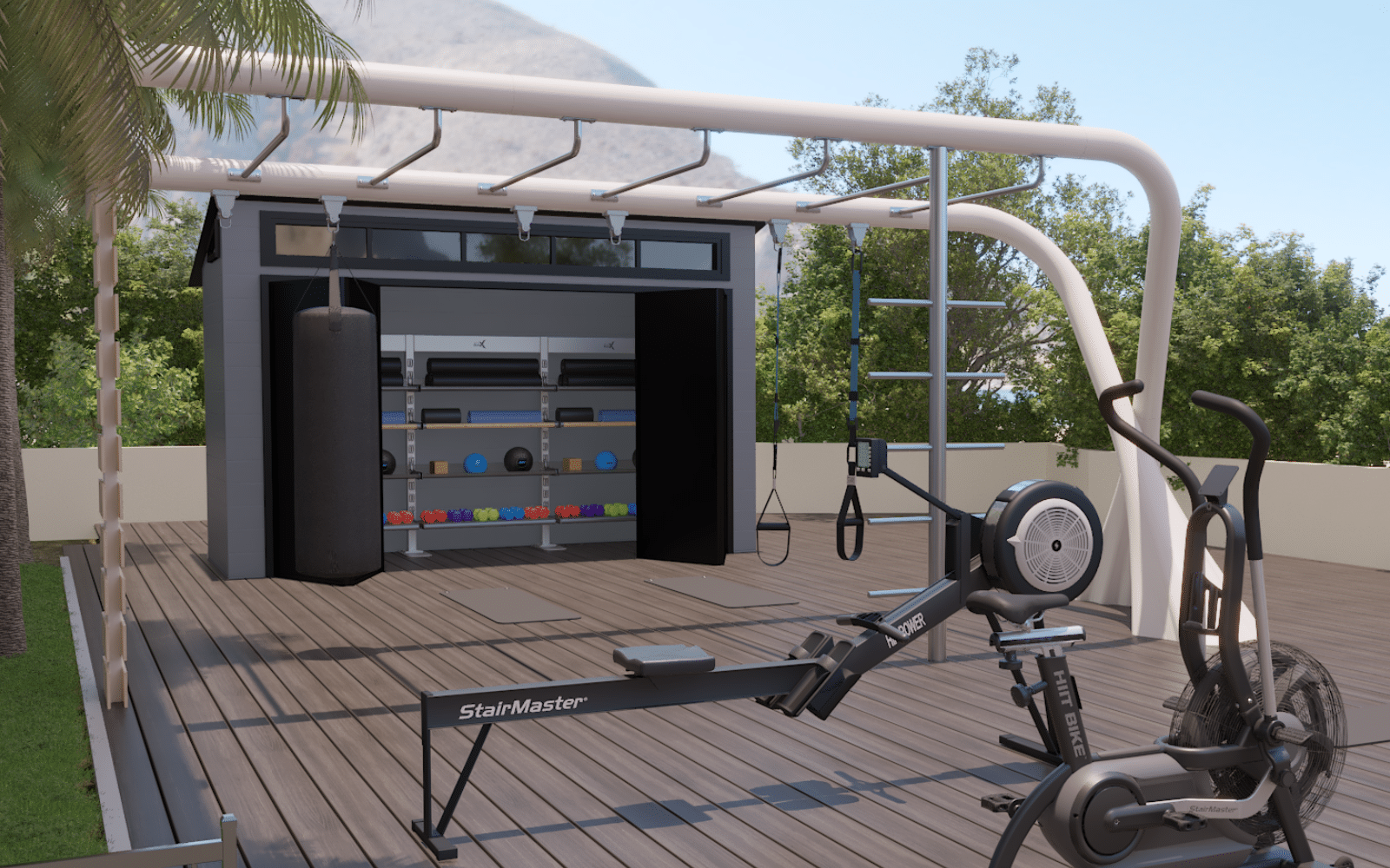 outdoor gym storage shed solution